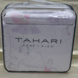 TAHARI KIDS BALLET BALLERINAS WITH TULLE SKIRTS TWIN QUILT+SHAM - PINK/WHITE-2PC